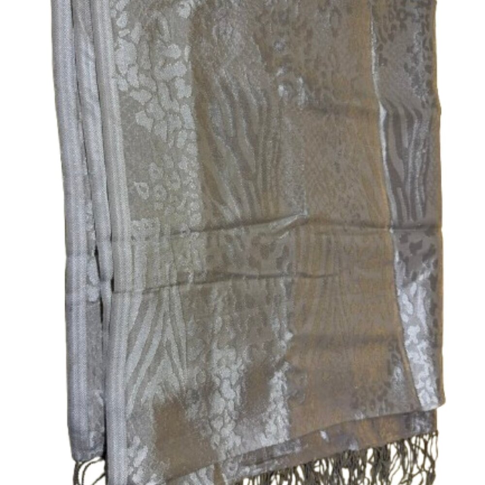 Chico's Shiny Silver Animal Print Wrap - Fringe